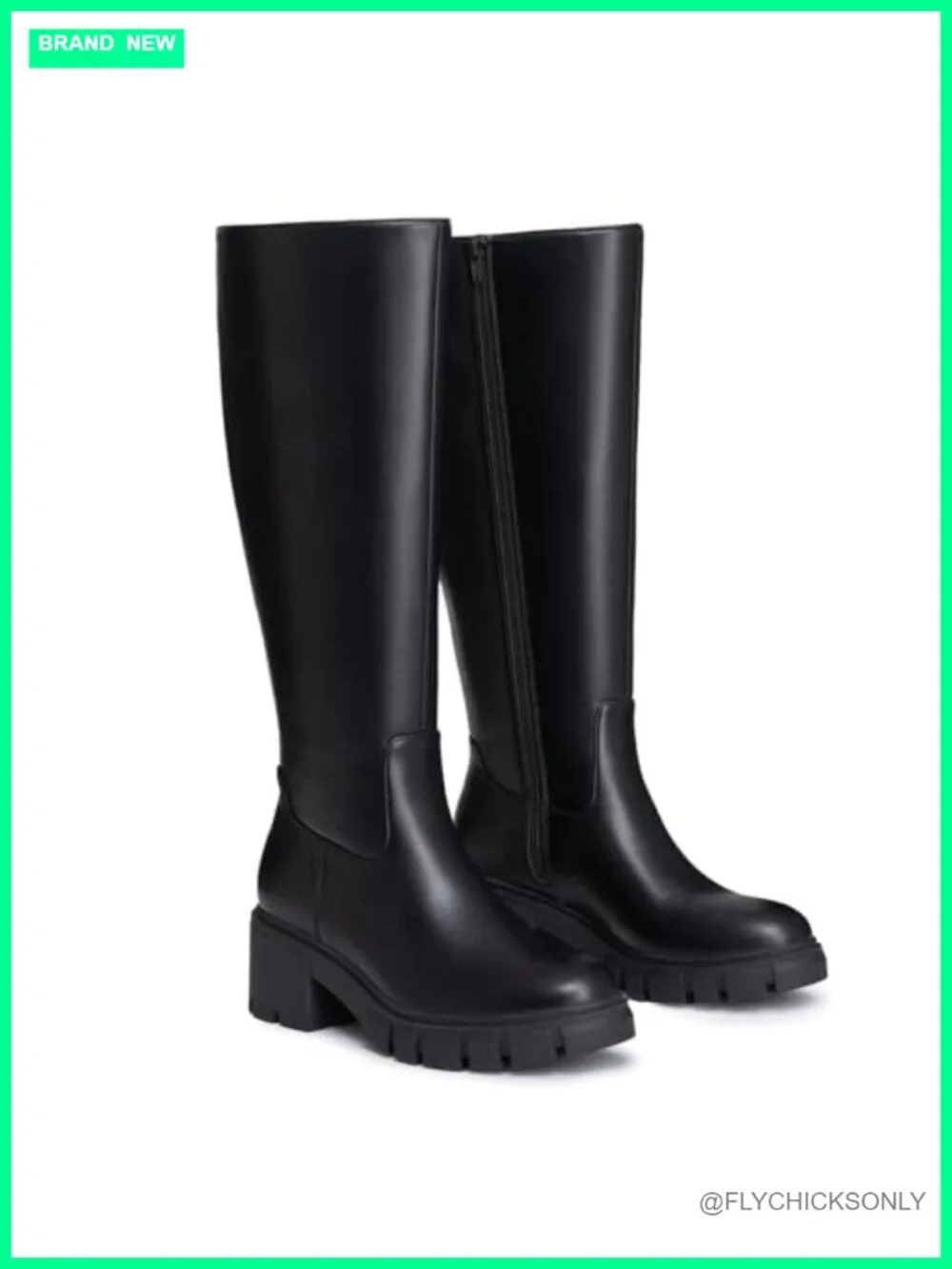 PU Leather Knee High Platform Boots Chunky Lug Sole Tall Fall
